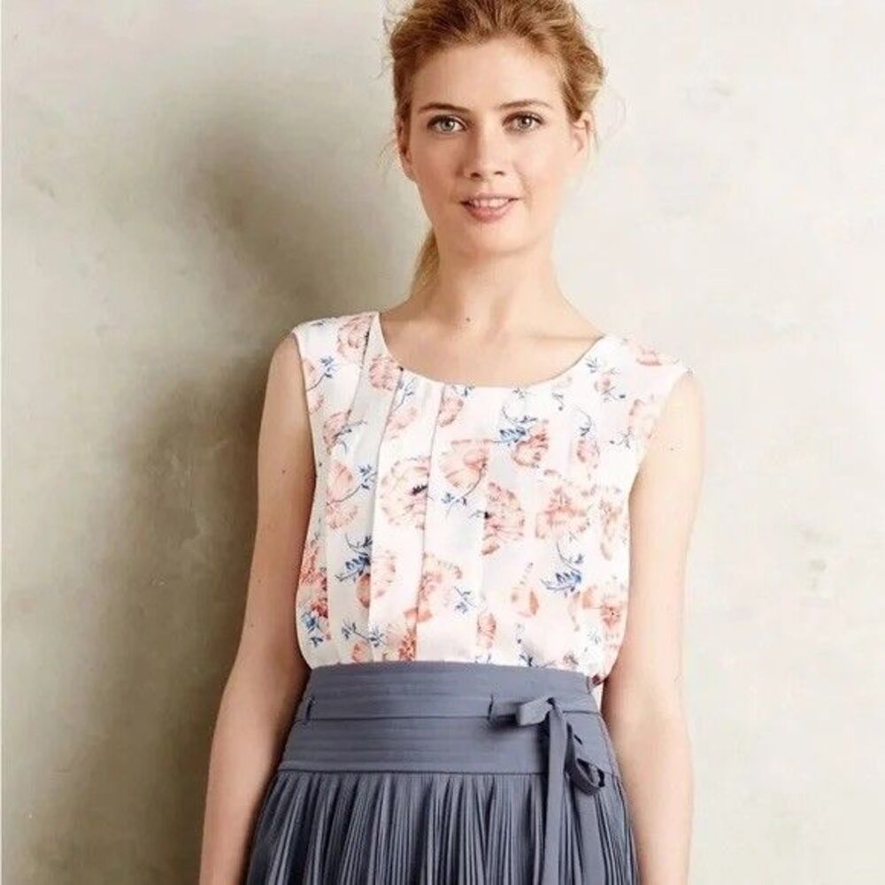 MEADOW RUE by Anthropologie Pleated Petals Floral Blouse Tank Top Size S